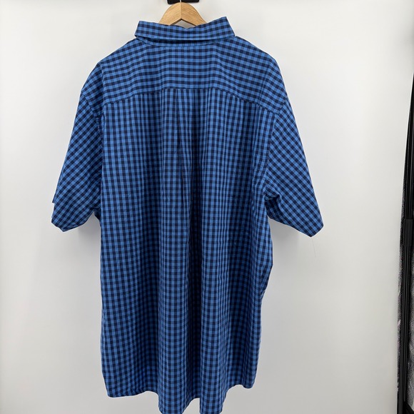 Lands End Mens 3XL T Traditional Fit Blue Gingham Short Sleeve Button Down Shirt - Picture 3 of 10